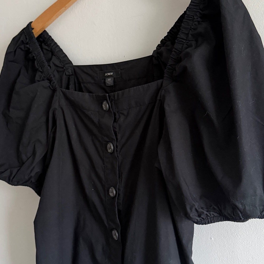 J. Crew Black cotton poplin Puff-Sleeve Button Midi Dress XS - Picture 5 of 8